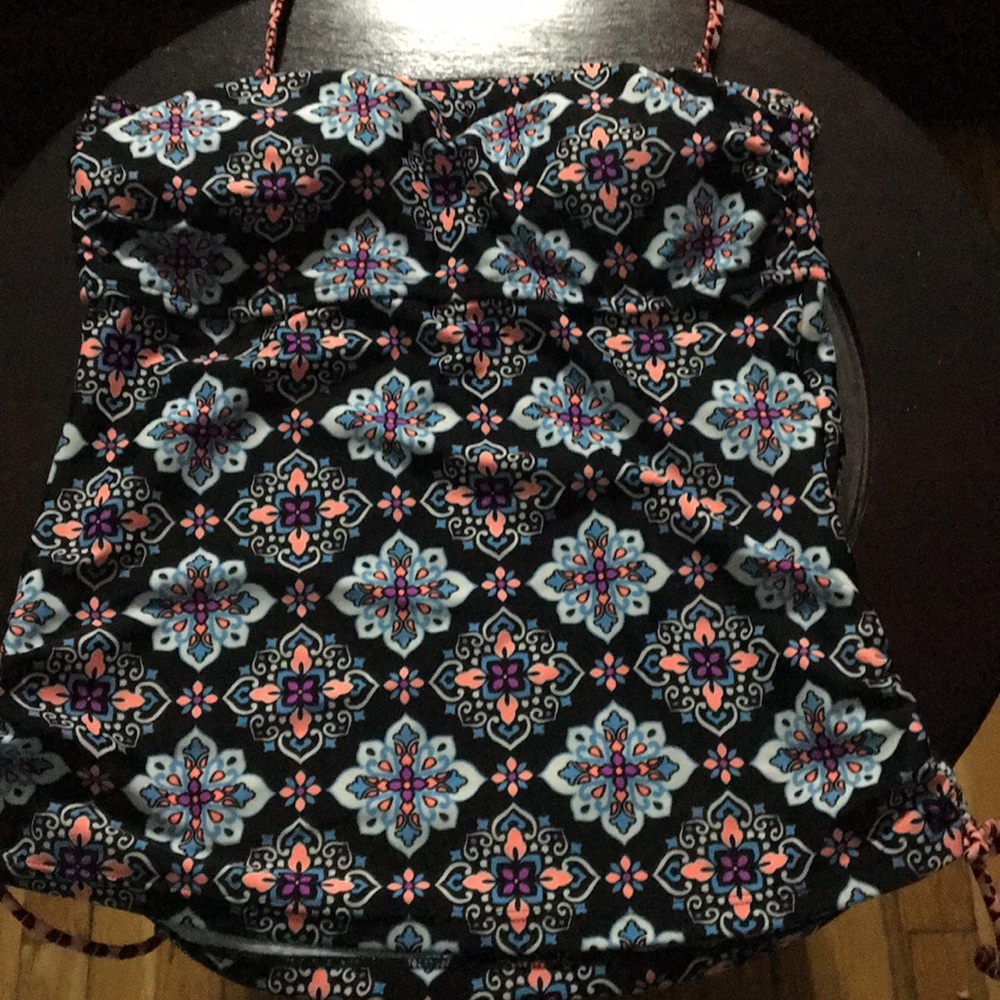 Black blue and pink halter tankini